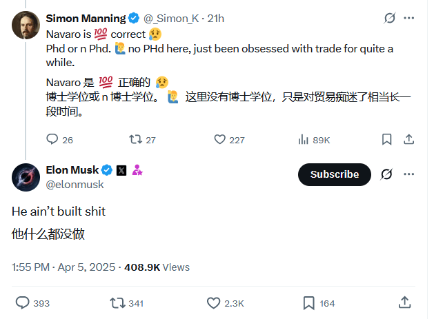 信用平台出租
_马斯克公开抨击“关税派”纳瓦罗信用平台出租
,呼吁欧美“零关税”,建立自由贸易区