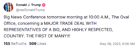 皇冠足球平台在哪里注册
_特朗普称其将宣布与某个大国的“重大贸易协议”