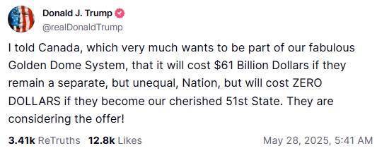 皇冠会员如何申请
_特朗普又喊话加拿大:放弃主权皇冠会员如何申请
,做美国第51个州,“金穹”免费用