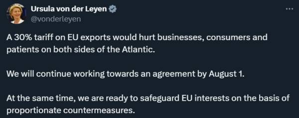 皇冠代理怎么拿
_冯德莱恩回应特朗普加征30%关税:必要时将对等反制