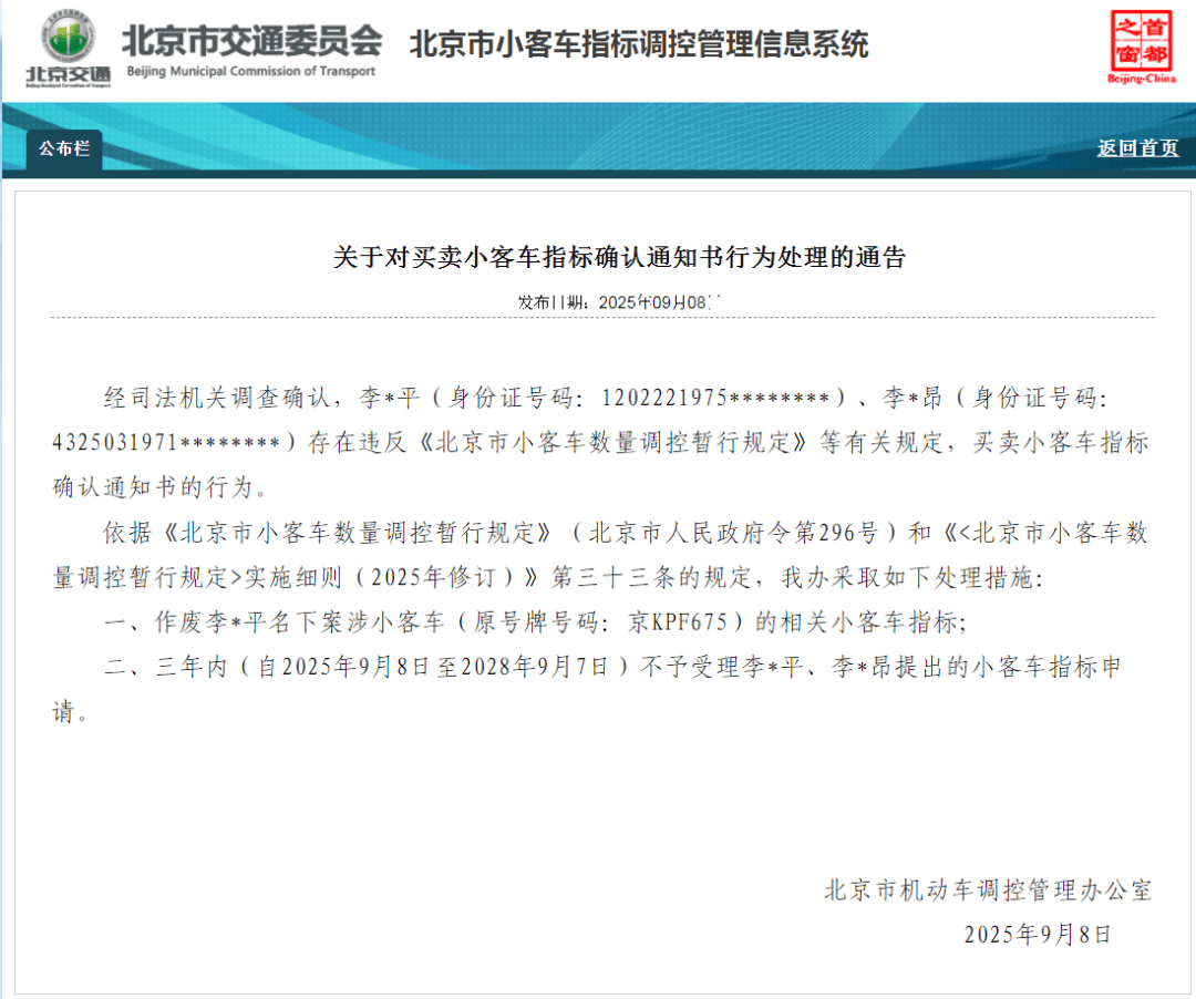 皇冠信用网注册_北京:违规买卖小客车指标确认通知书 6人被处理